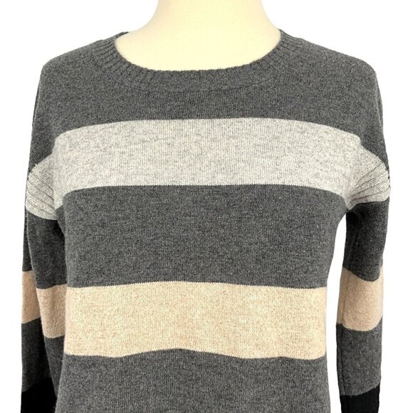 SWTR Women's XS Sweater Gray Striped Merino Cashmere Crew Neck Pullover Soft - Picture 3 of 9